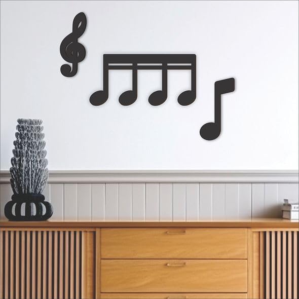 CVANU Black Wood Designer Music Note Cutout Wall Art Hanging Board for Wall Decoration02 Pack of (3Pcs) _10Inchx3.9Inch